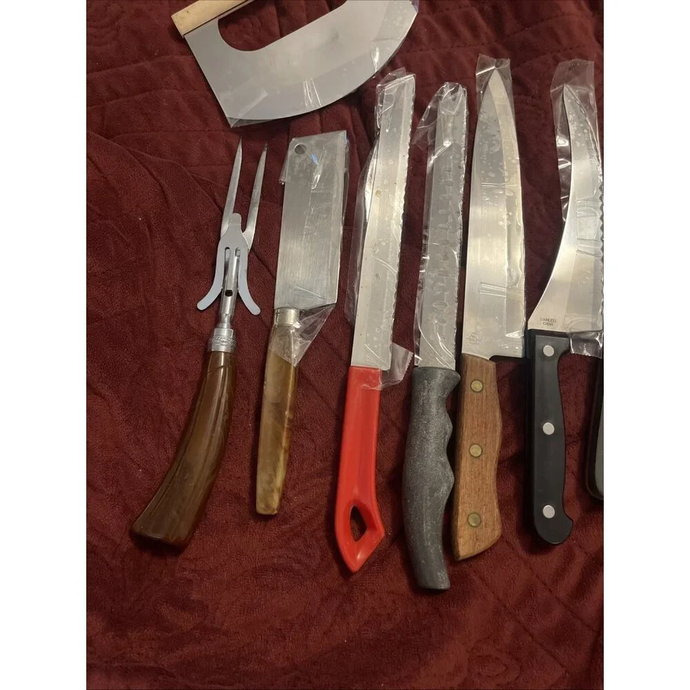 Vintage Kitchen Knife/misc.  Lot of 9 Wood & Plastic Handles , Fork, Chop, Slice